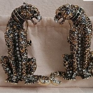 Leopard Crystal  Panther Earrings with Sparkle. 1 1/2" New